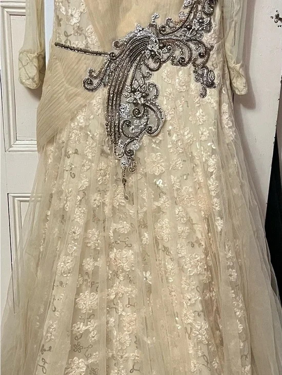 Embroidered Ivory Champagne Formal Gown - Picture 2 of 5